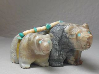 Zuni Fetish F - 1992 Picasso Marble Bear Pair By Farlan & Paulette Quam