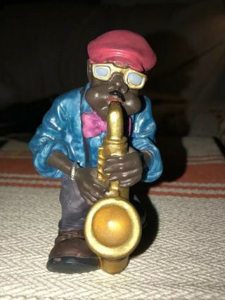 Vintage Hand Painted Black Americana Jazz Band Figurine Statue Saxophone Player