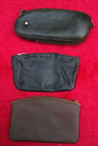 Three Leather Tobacco Pouches.  One With Humidor And Pipe.