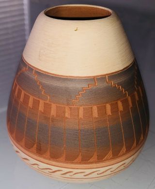 Miniature Pot Native American Navajo Bud Vase Signed 3 3/4” Tall