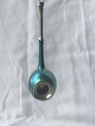 Vtg Glass Pipe Christmas Ornament Blue And Silver 5” Tall