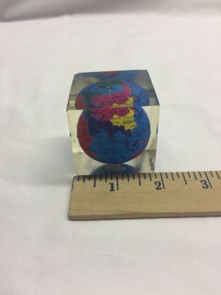 Vintage World Globe In Lucite Cube Paperweight Signs Of Wear