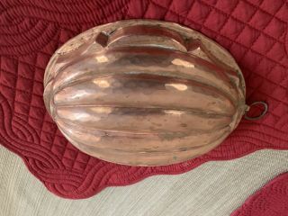 Antique Ribbed Copper Mold Melon Banana Design Tin Lined