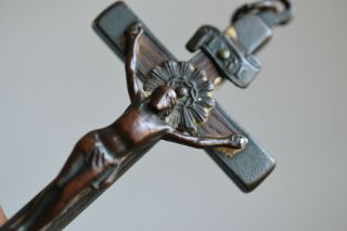 ⭐ Antique Crucifix W Skull & Bones,  Religious Cross,  Wood & Bronze ⭐