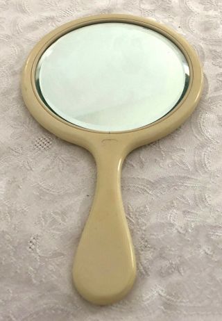RARE Antique VTG Classic 1920 ' s Pyralin Ivory Beveled Glass Hand Mirror 2