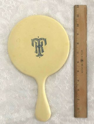 RARE Antique VTG Classic 1920 ' s Pyralin Ivory Beveled Glass Hand Mirror 3