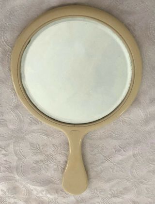 RARE Antique VTG Classic 1920 ' s Pyralin Ivory Beveled Glass Hand Mirror 6