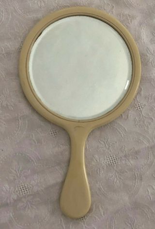 RARE Antique VTG Classic 1920 ' s Pyralin Ivory Beveled Glass Hand Mirror 8