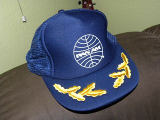 Pan Am Airlines Snapback Hat Cap Vintage Blue With White Adjustable Mesh