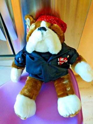 Large Plush Dan Dee Bulldog In His Biker Jacket & Dew Rag - Fs