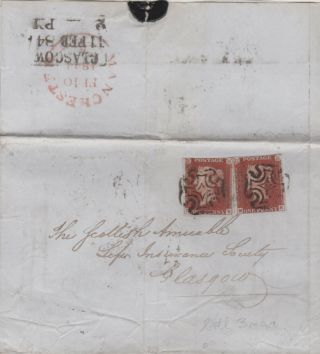 1844 Qv Manchester Mx Maltese Crosses Cover With 1d Penny Red Stamps Glasgow 2pm