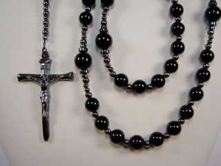 Mens Black Xl 26 " Rosary 2 " Nail Cx Black Onyx Gemstone Rosario Collar Masculino