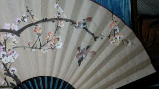 Vintage Taiwanese or Japanese wall fan ink print,  Cherry Blossom.  45 
