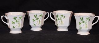 4 Shamrock Footed Mugs Octagonal Hallmark Tea Coffee Cups Whiteporcelain St Pats