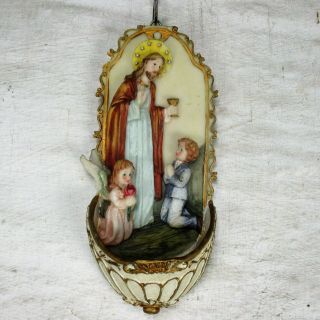Vintage Holy Water Font Resin Jesus Christ Angel Little Boy Wall Hanging Lovely