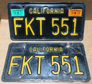 Rare Pair 1963 Dmv Clear - (california) - Fkt 551 License Plate - 1970 & 1971 Tag