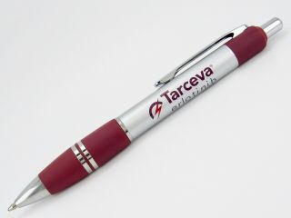 Rare Silver & Burgundy Tarceva Drug Rep Pharmaceutical Metal & Rubber Pen