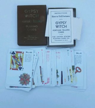 Vintage Gypsy Witch Fortune Telling Playing Cards Felt Box Usa