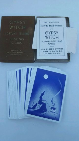 Vintage Gypsy Witch Fortune Telling Playing Cards Felt Box USA 5
