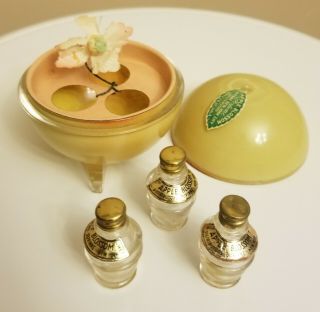 Art Deco Vintage Reverse Painted Duvinne Apple Blossom Perfume Trio Bottles