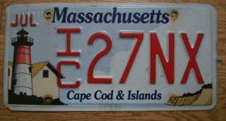 Single Massachusetts License Plate - Ic27nx - Cape Cod & Islands - Lighthouse