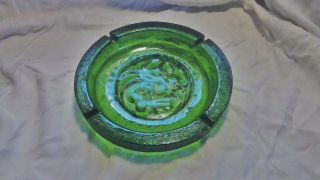Vintage 10.  5 " Large Heavy Ashtray Art Glass Thick Green Coffee Table Cigarette