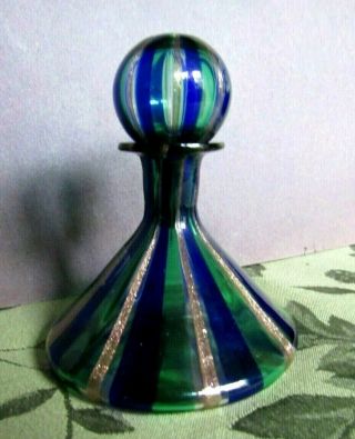 Vetro Originale Di Murano Perfume Bottle W/stopper Blue,  Clear And Silver