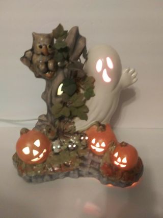 Vintage Ceramic Spooky Ghost Pumpkins Lighted Blinking Halloween Decor