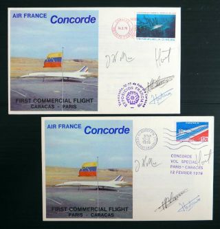 France 1976 Concorde Air France Paris - Caracas & Return Pair Crew Signed Bp98