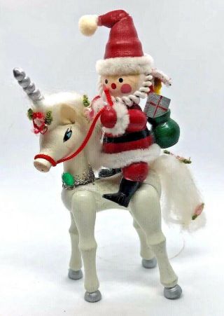 Vintage Rare Kurt Adler 1982 Santa Riding A Unicorn Wooden Christmas Ornament