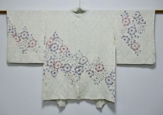 Japanese Kimono Silk Haori / Full Shibori / White / Silk Rinzu Fabric /108