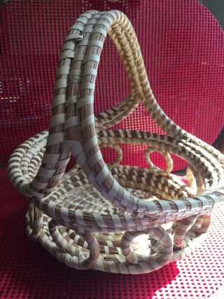 Sweetgrass Basket Double Handle Loops Charleston Black Americana Folk Sc