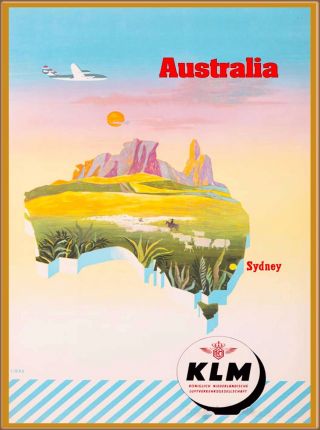 Australia By Airplane Map Vintage Australian Travel Art Poster Advertisement