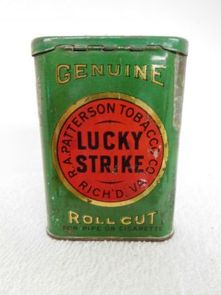 1910 Tax Stamp Vintage Lucky Strike Vertical Pocket Tobacco Tin w/Match Striker 2