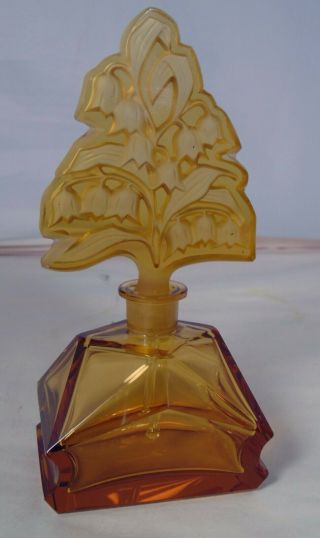 Czech Amber Yellow Cut Glass Crystal Perfume Scent Bottle Lily Of The Valley