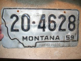 Vintage 1959 Montana Aluminum License Plate Prison Made 20 - 4620 Rare Plate