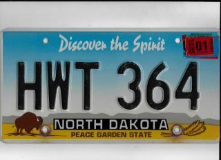 North Dakota Passenger 2013 License Plate " Hwt 364 "