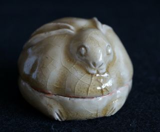 Japanese Tea Ceremony Ceramic Incense Container Kogo Rabbit Shape : Signed