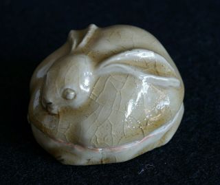 Japanese Tea Ceremony Ceramic Incense Container KOGO Rabbit shape : signed 2