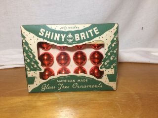 12 Miniature Vintage Shiny Brite Glass Christmas Tree Ornaments With Hangers