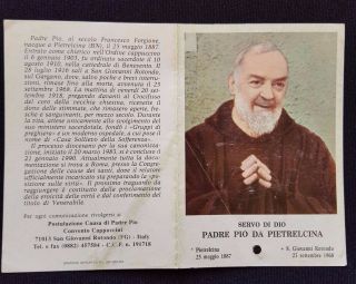 Saint Father Pio Relic - Pietrelcina - Ex Indumentis - Holy Card - Blessed
