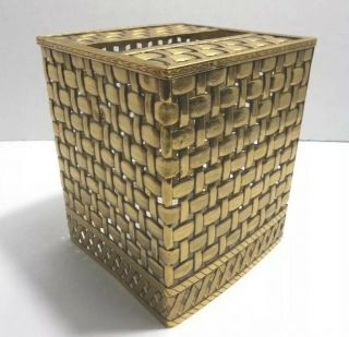 Vintage Stylebuilt Tissue Box Cover Gold Metal Hollywood Regency Ormolu Basket