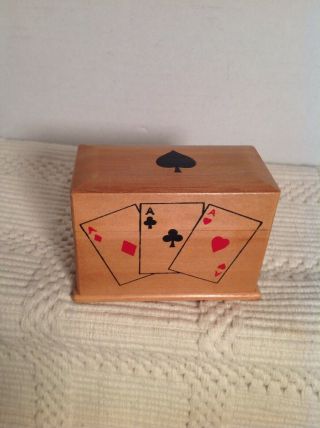 Vintage Playing Cards Storage Box Double Deck Holder Solid Wood