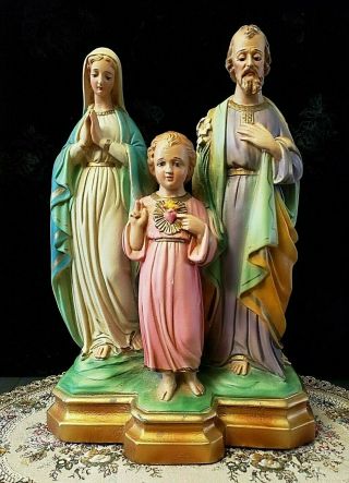 Vintage Holy Family Chalkware Religious Statue Virgin Mary Saint Joseph Jesus