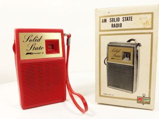 Vintage Red Kmart Kresge Solid State Transistor Am Radio W/original Box