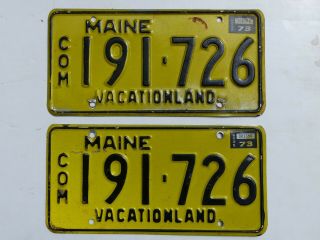 1973 Natural Sticker 73 Maine Commercial Truck License Plates Pair 191 - 726