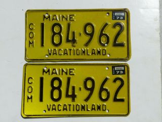 1973 Natural Sticker 73 Maine Commercial Truck License Plates Pair 184 - 962