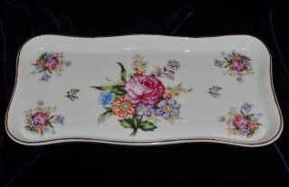 Vintage Hand Painted Porcelain Floral Bouquet Vanity Tray Dish Kpm Europe 9 1/4 "