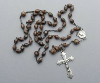 French,  Antique Rosary.  Silver And Glass Bead.  Crucifix.  Cross.  Rosarie.  Jesus.