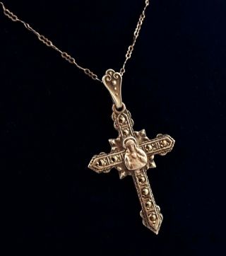 Vintage Sterling Silver Cross Chain Necklace With Marcasites Sacred Heart